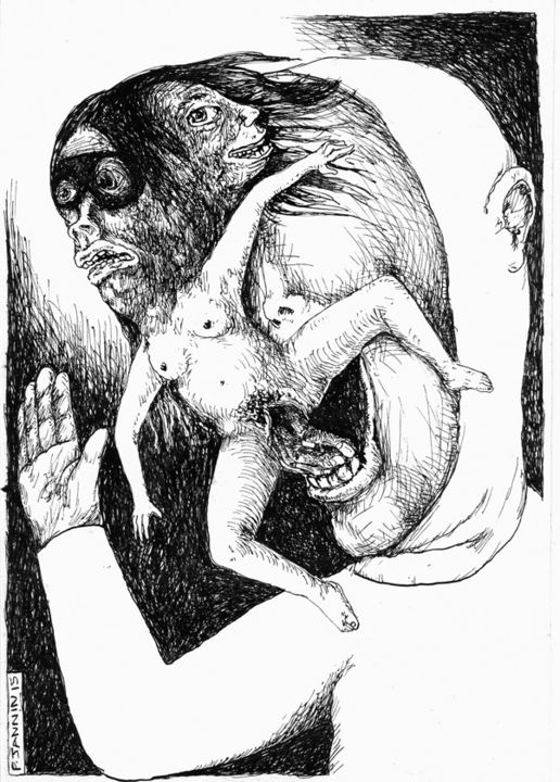 Drawing titled "Quand Fantomas tique" by Patrick Jannin, Original Artwork, Ink