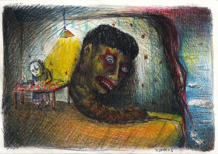 Drawing titled "Vide-clown" by Patrick Jannin, Original Artwork, Ink