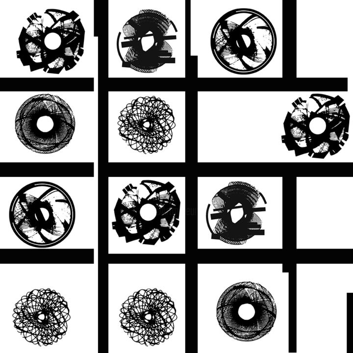 Druckgrafik mit dem Titel "Electrical Circles" von Tatiana Pianida, Original-Kunstwerk, Siebdruck