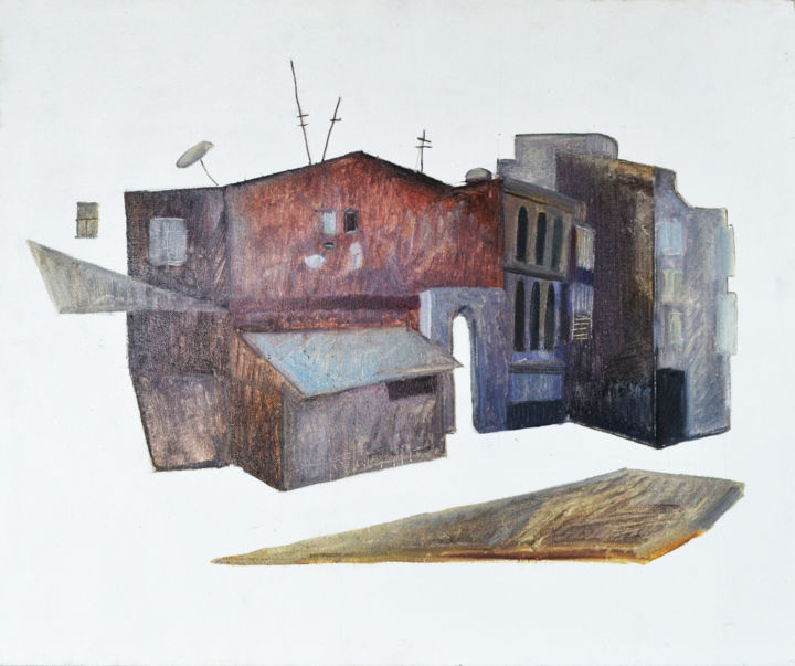 Malerei mit dem Titel "Red Building" von Tatiana Pianida, Original-Kunstwerk, Öl