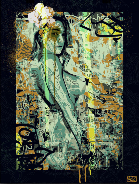 Digitale Kunst mit dem Titel "Lady Armanoïde" von Pk Z, Original-Kunstwerk, Digitale Malerei