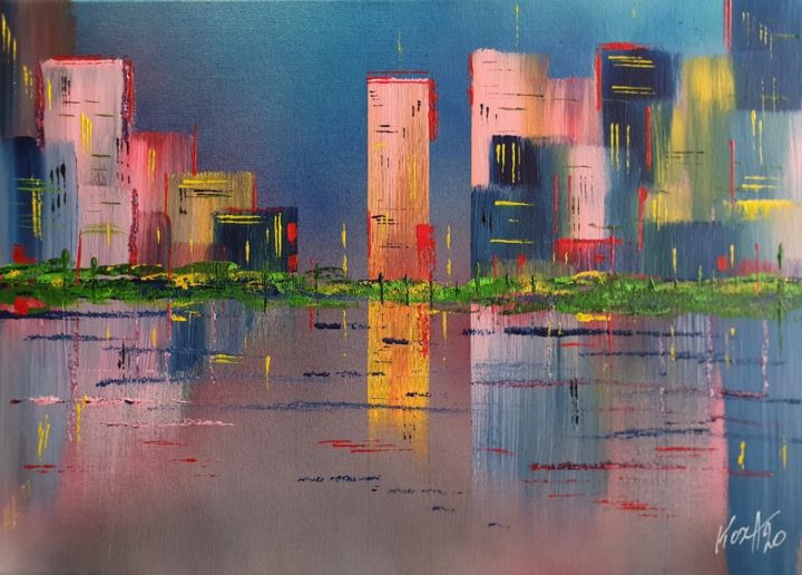 Painting titled "Urbain 12" by Pascal Koza, Original Artwork, Acrylic Mounted on Wood Stretcher frame