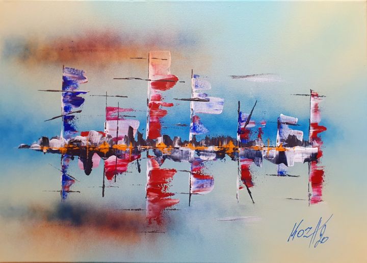 Painting titled "L'Armada 2" by Pascal Koza, Original Artwork, Acrylic Mounted on Wood Stretcher frame