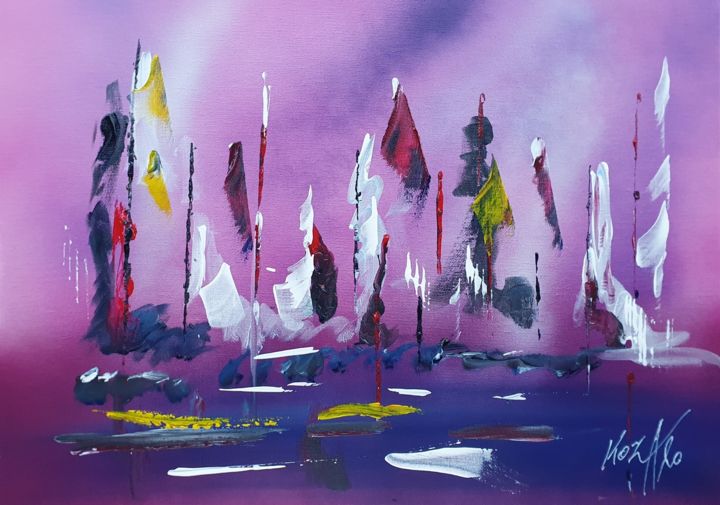 Painting titled "L'armada 4" by Pascal Koza, Original Artwork, Acrylic Mounted on Wood Stretcher frame
