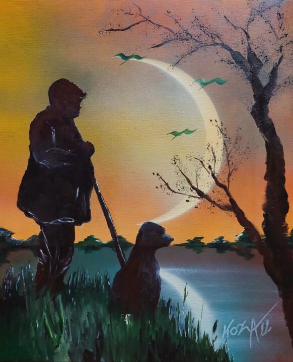 Peinture intitulée "Le chasseur" par Pascal Koza, Œuvre d'art originale, Acrylique Monté sur Châssis en bois