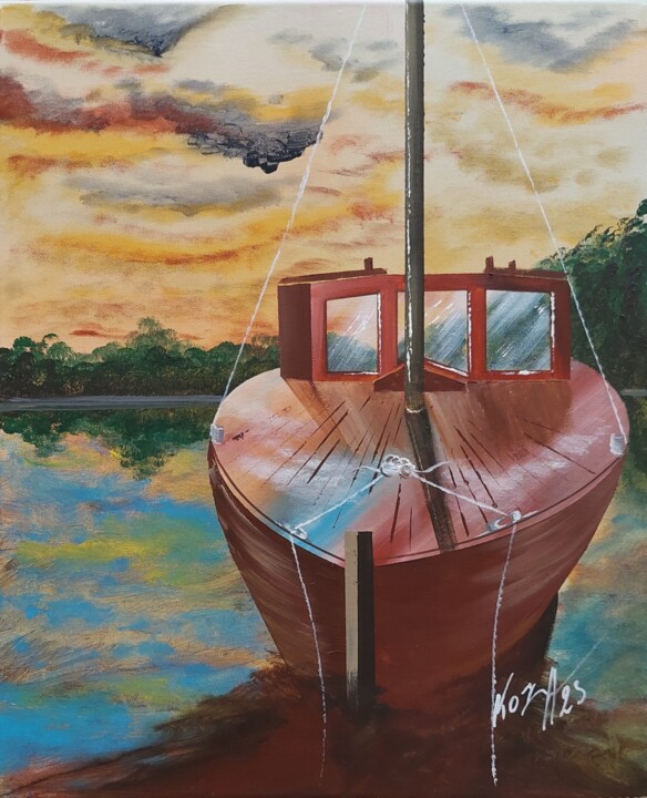 Картина под названием "Sur le pont" - Pascal Koza, Подлинное произведение искусства, Акрил Установлен на Деревянная рама для…