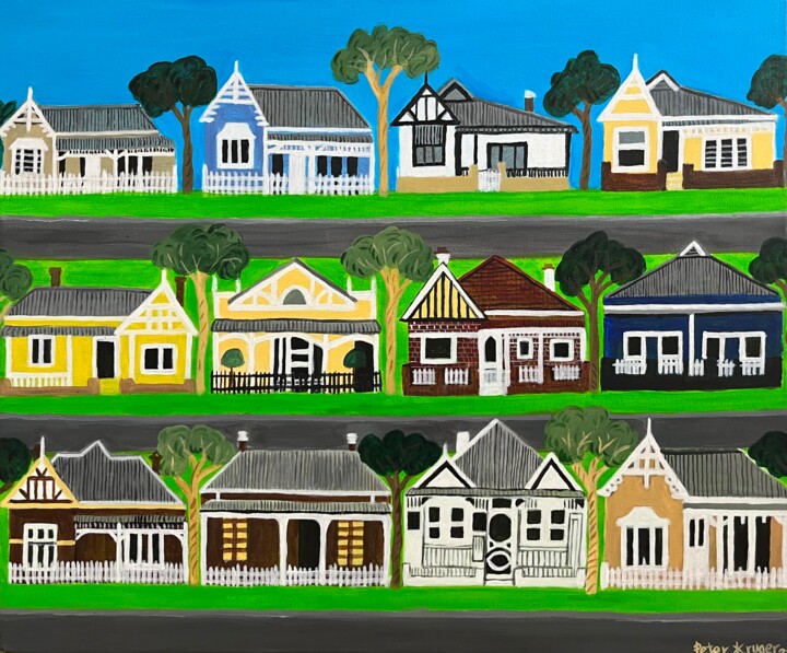 Painting titled "Houses" by Peter Kruger, Original Artwork, Acrylic