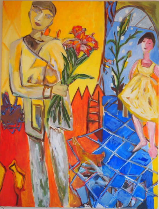 Painting titled "dites le avec des f…" by Claire Picard, Original Artwork, Oil Mounted on Wood Stretcher frame