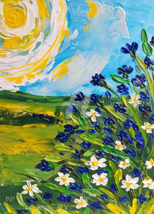 Painting titled "Spring Meadow" by Plakhotnyk Nataliia, Original Artwork, Acrylic