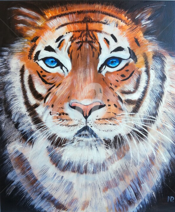 Painting titled "Tiger's sight" by Plakhotnyk Nataliia, Original Artwork, Oil