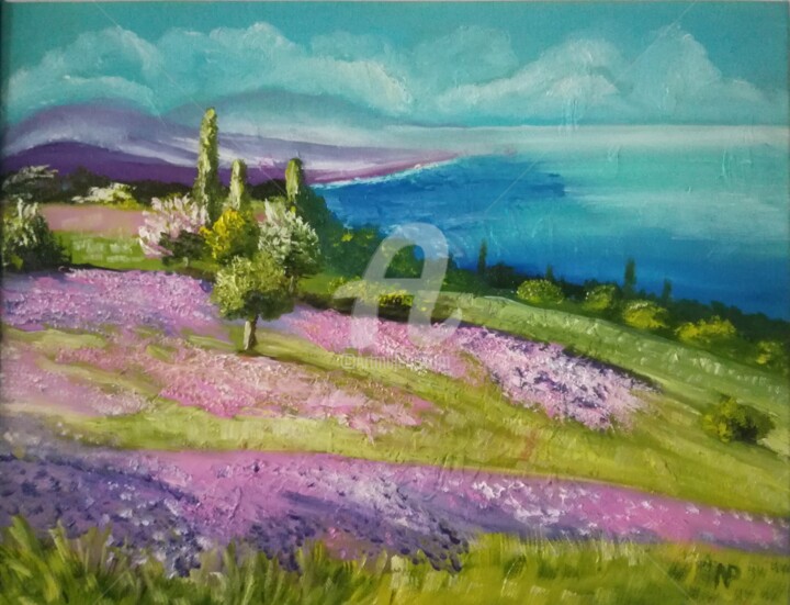 Painting titled "Lavender fields" by Plakhotnyk Nataliia, Original Artwork, Oil