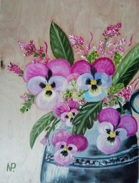 Painting titled "Pot of happiness" by Plakhotnyk Nataliia, Original Artwork, Oil