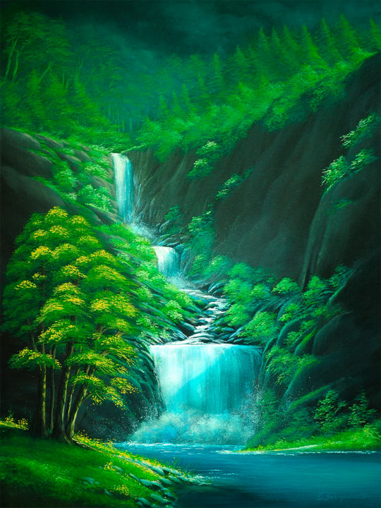Painting titled "cascade.jpg" by Pascal Lampecco, Original Artwork, Acrylic
