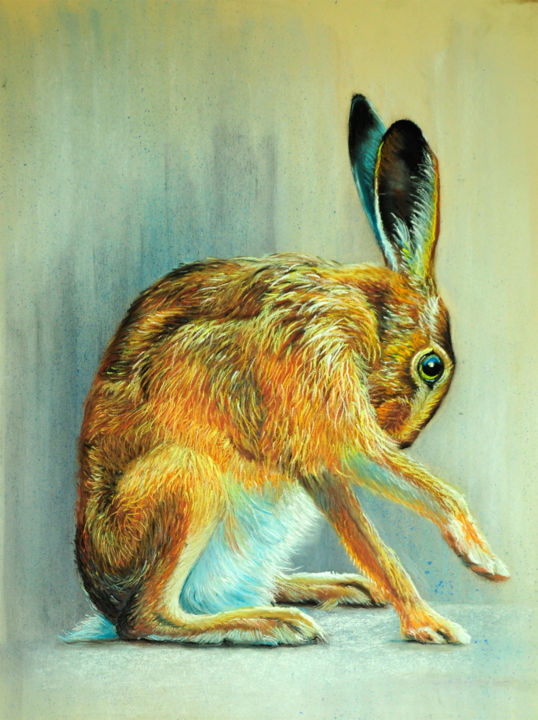 Peinture intitulée "The Rabbit" par Pascal Lampecco, Œuvre d'art originale, Pastel