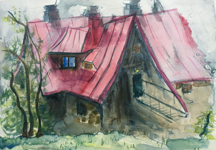 Painting titled "Shelter / Schronien…" by Planeta Rium, Original Artwork, Watercolor