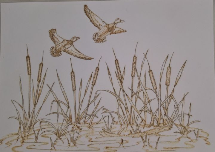 Gravures & estampes intitulée "L'envol des canards" par Planète Du Jeu, Œuvre d'art originale, Autre