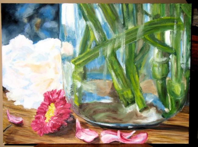 Painting titled "Fleurs d hiver" by Diane Plasse, Original Artwork