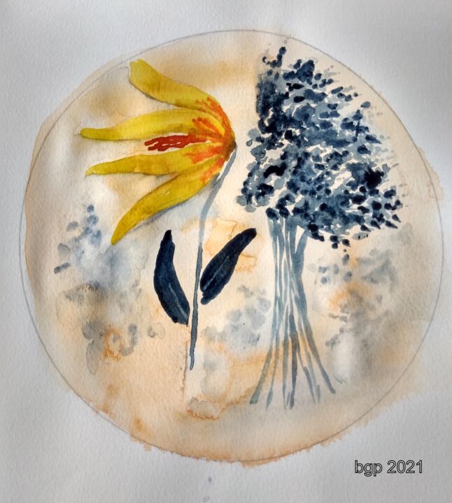 Peinture intitulée "Mandala a la tulipe" par Bernadette Grelier, Œuvre d'art originale, Aquarelle
