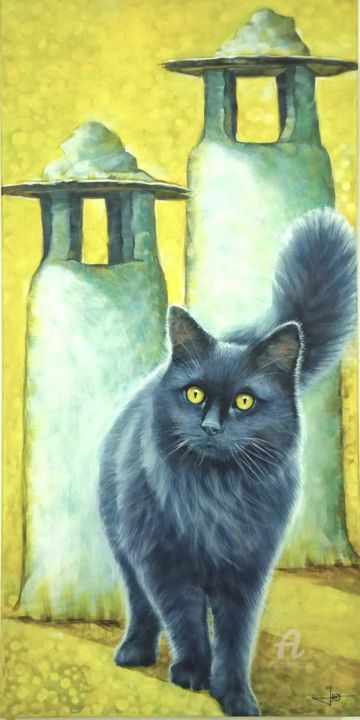 "Gato con chimeneas" başlıklı Tablo Olga Osintseva tarafından, Orijinal sanat, Akrilik