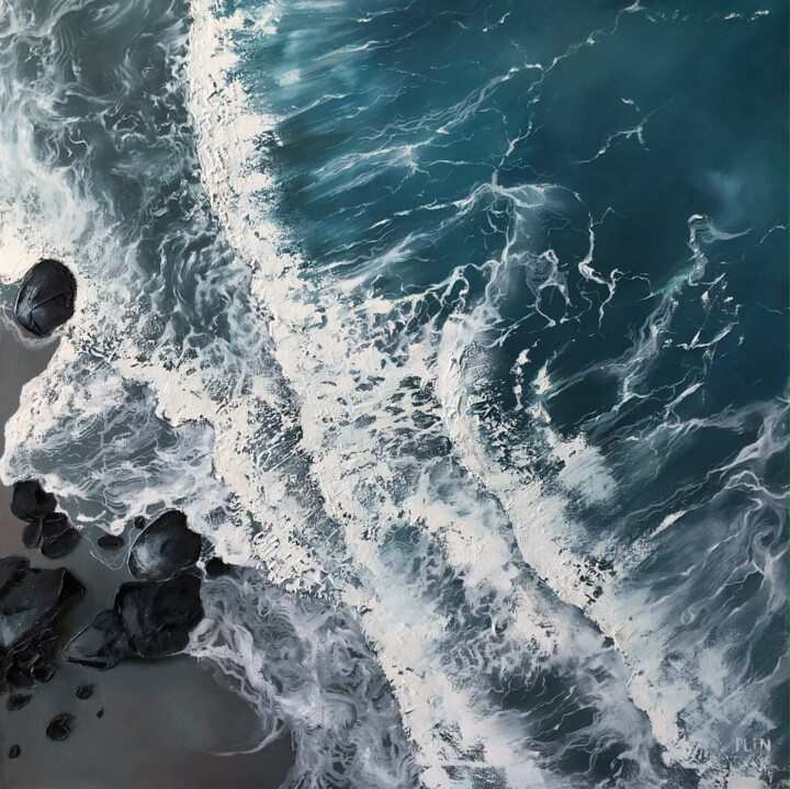 Ζωγραφική με τίτλο "Sea foam printable…" από Полина Куприянова, Αυθεντικά έργα τέχνης, Λάδι Τοποθετήθηκε στο Ξύλινο φορείο σ…