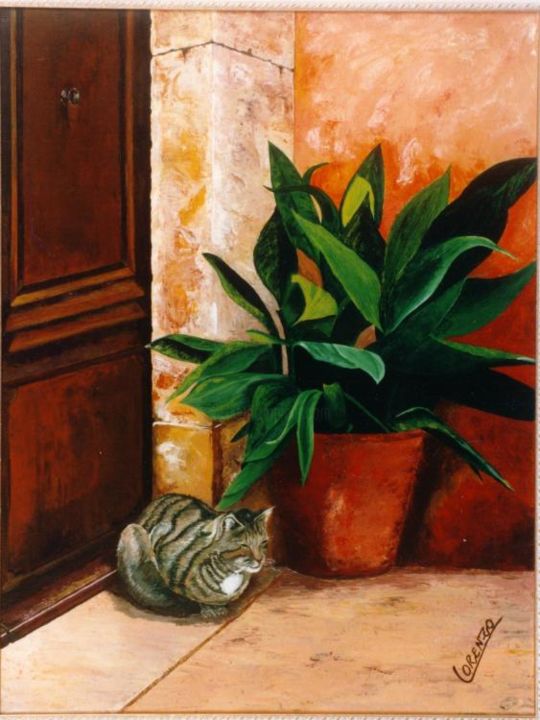 Painting titled "GATO A RALLAS" by Pepe, Original Artwork