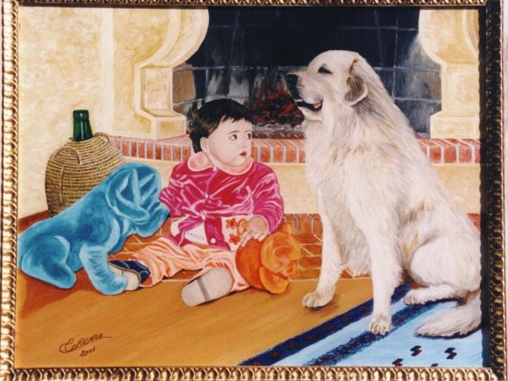 Pintura intitulada "NIÑA CON PERRO" por Pepe, Obras de arte originais