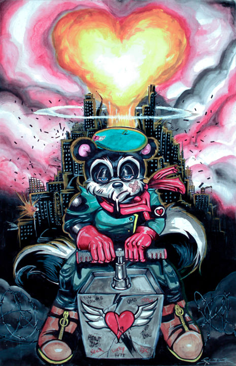 Painting titled "skunk-slyvester-gua…" by Rob Jackson, Original Art,