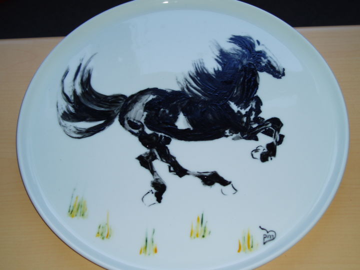 Картина под названием "plat-cheval-au-galo…" - Plume Magicienne, Подлинное произведение искусства