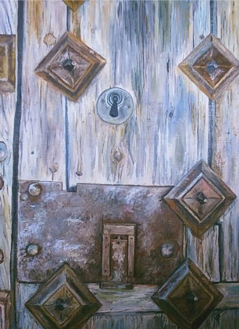 Pintura titulada "Cerradura y clavos" por Pluna, Obra de arte original, Oleo