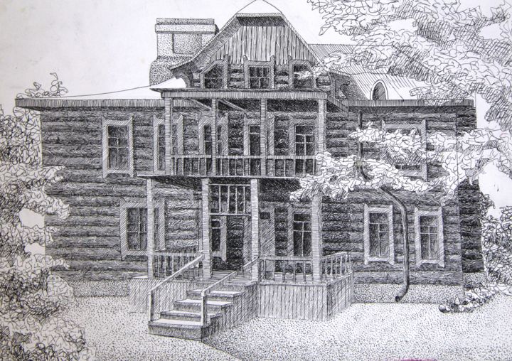 「Музей деревянного з…」というタイトルの描画 Ksenia Dudkinaによって, オリジナルのアートワーク, ジェルペン