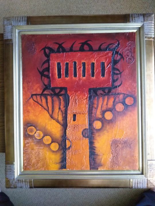 Painting titled "Angel of Fallen Suns" by Pavel Plzák (Pavel Václav), Original Artwork, Oil Mounted on Other rigid panel