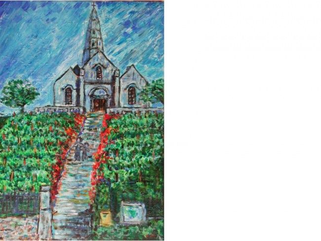 Peinture intitulée "Eglise de Sartrouvi…" par Moussupm, Œuvre d'art originale, Huile