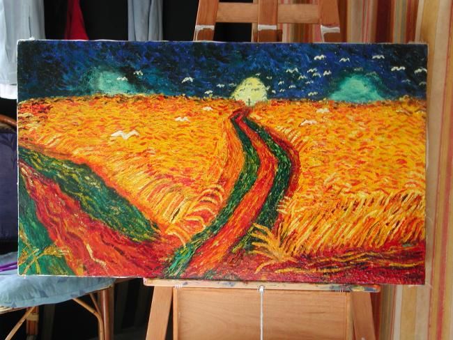 Peinture intitulée "Champ de blé aux co…" par Moussupm, Œuvre d'art originale, Huile