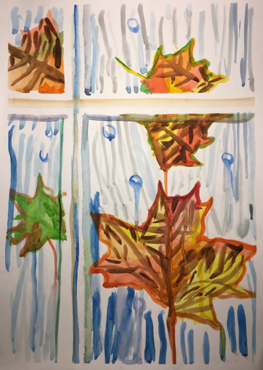 Peinture intitulée "Falling leaves" par Miya Popelygina, Œuvre d'art originale
