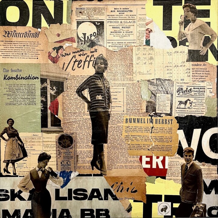Collages intitulée "Elégance" par Podkol, Œuvre d'art originale, Collages Monté sur Châssis en bois