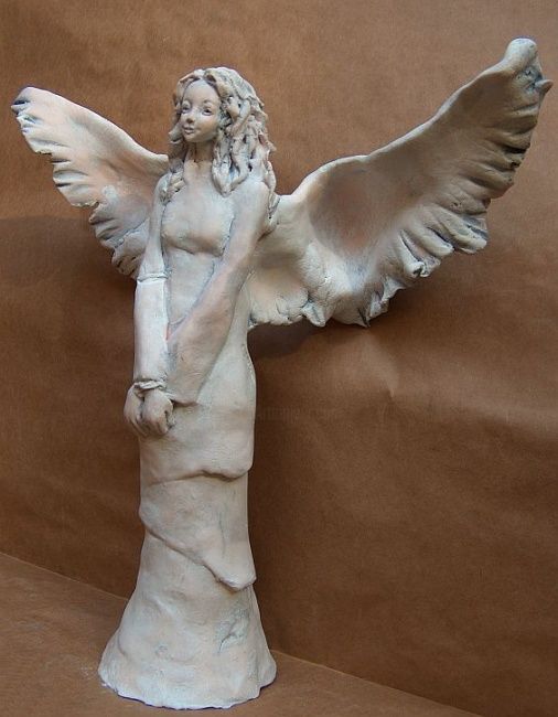Скульптура под названием "Anioł" - Podl, Подлинное произведение искусства, Полимерная глина
