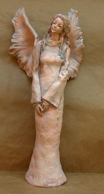 Sculptuur getiteld "Anioł ciekawej przy…" door Podl, Origineel Kunstwerk, Polymeer klei