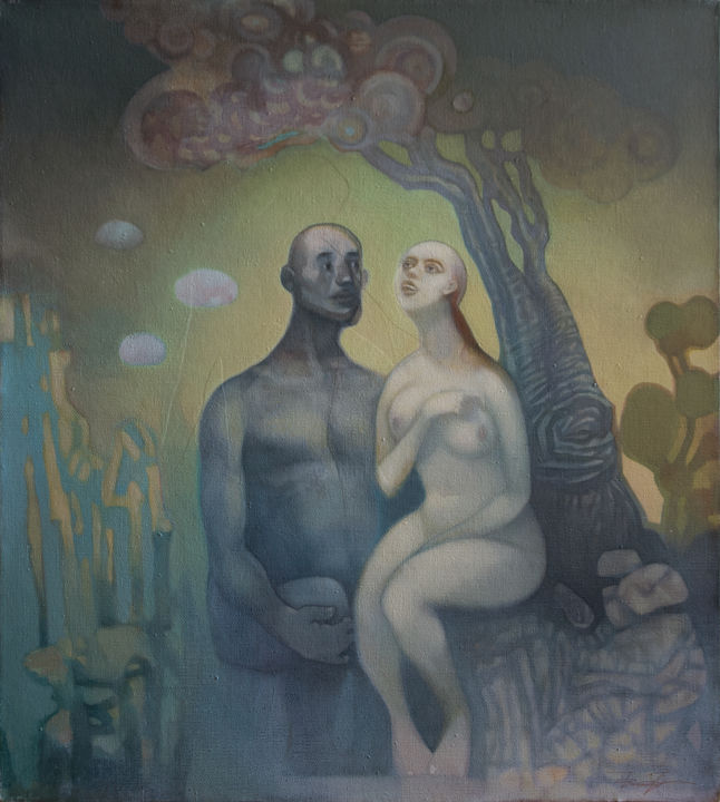 Картина под названием "L'homme et la femme" - Alexei Pakhomov, Подлинное произведение искусства, Масло