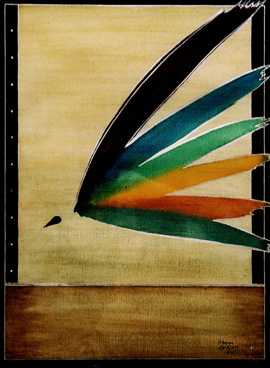 Painting titled "Plumes" by Poema Barber, Original Artwork, Watercolor