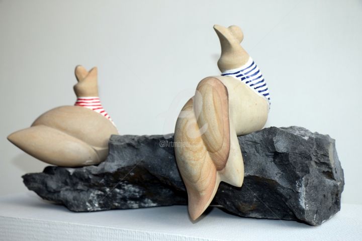 Sculpture intitulée "Marine et Océane" par Didier Poisson, Œuvre d'art originale, Pierre