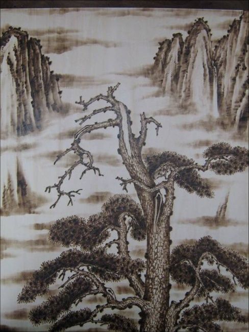 Painting titled "wood pokerworker木板烙画" by Yan Yusu, Original Artwork, Oil