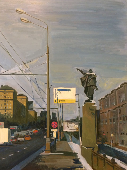 Картина под названием "Мост Победы. Вид 3" - Yuliya Pokrovskaya, Подлинное произведение искусства, Масло Установлен на Дерев…