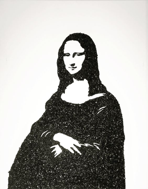 Κολάζ με τίτλο "Mona Lisa Carbon" από Pol Attard, Αυθεντικά έργα τέχνης, Κολάζ Τοποθετήθηκε στο Ξύλινο φορείο σκελετό