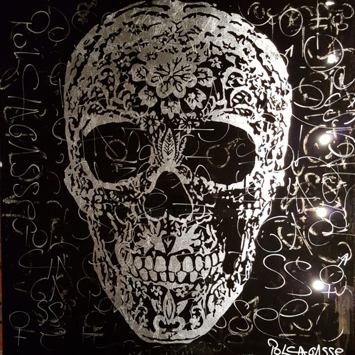 Peinture intitulée "skull 02" par Pol Chagasse, Œuvre d'art originale, Encre