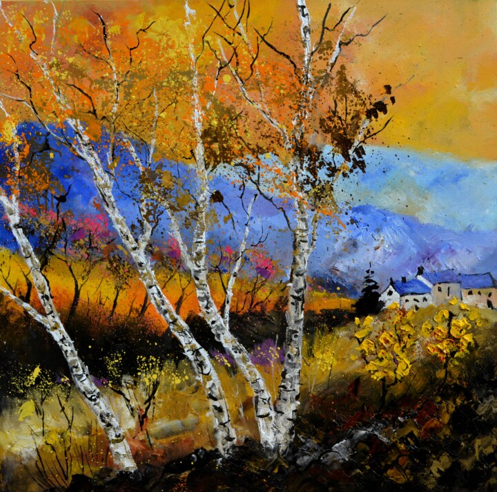 Painting titled "Autumn colours" by Pol Ledent, Original Artwork, Oil Mounted on Wood Stretcher frame
