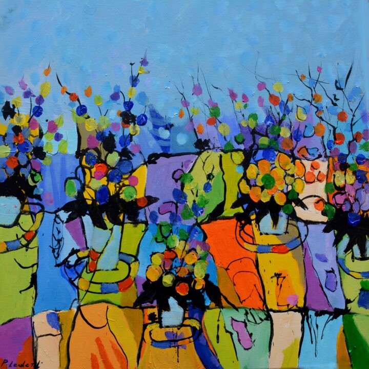 Pintura titulada "Dancing flowers" por Pol Ledent, Obra de arte original, Oleo Montado en Bastidor de camilla de madera