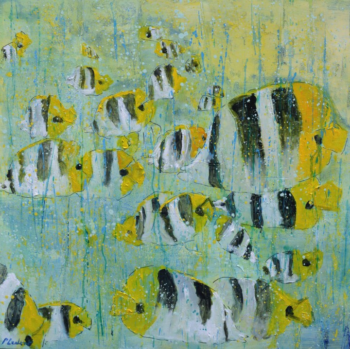 Pittura intitolato "Tropical fish 77" da Pol Ledent, Opera d'arte originale, Olio Montato su Telaio per barella in legno