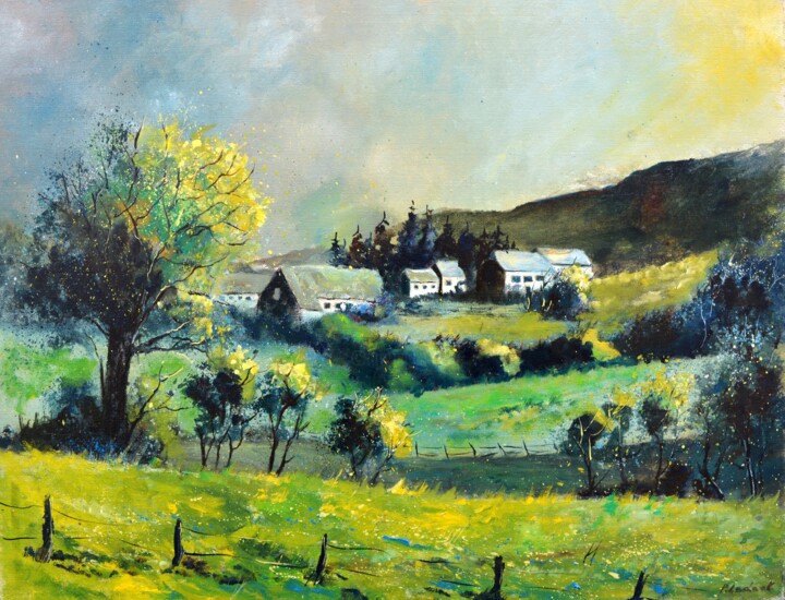 Pittura intitolato "Spring in my countr…" da Pol Ledent, Opera d'arte originale, Olio Montato su Telaio per barella in legno