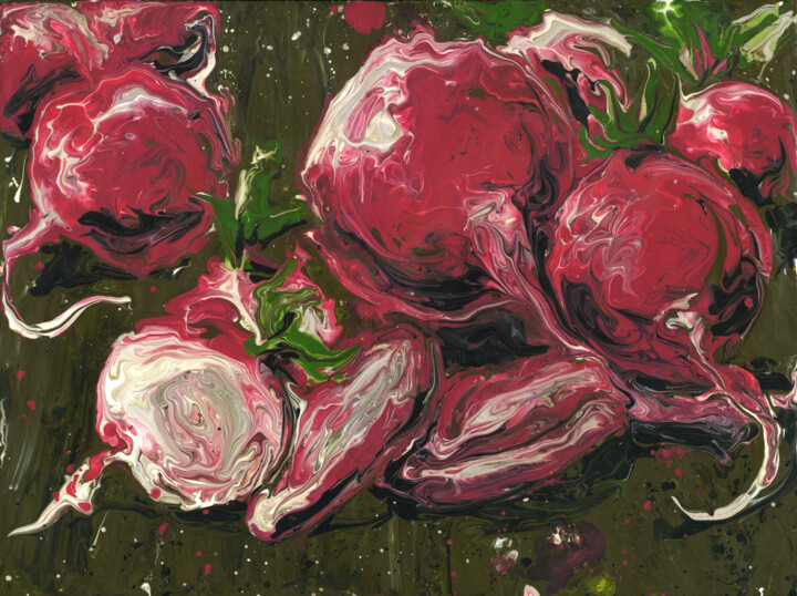 Pittura intitolato "Pink Radishes Expre…" da Polie Polienko, Opera d'arte originale, Acrilico