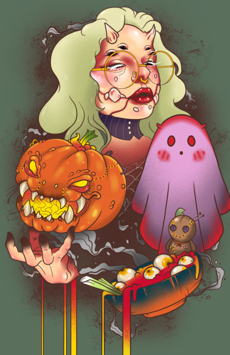 Digital Arts titled "Halloween Poster Ar…" by Polina Berkman, Original Artwork, Digital Painting